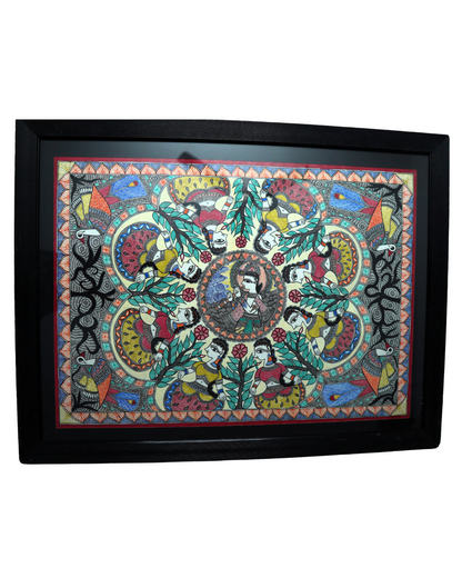 Handmade Madhubani Painting – Radha Krishna Theme | Traditional Indian Folk Art | Framed Wall Decor
