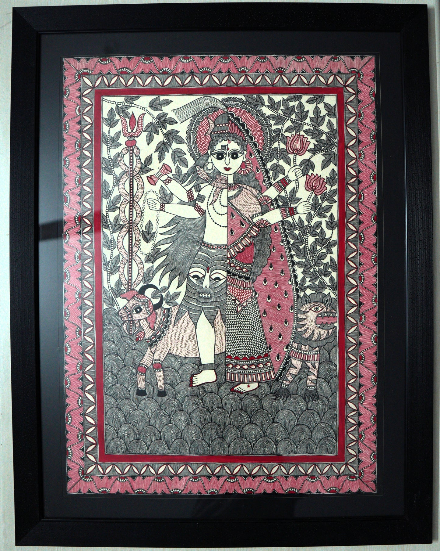 Handmade Madhubani Painting – Ardhanarishvara (Shiva-Parvati) | Traditional Indian Folk Art | Suchitra Hastkala