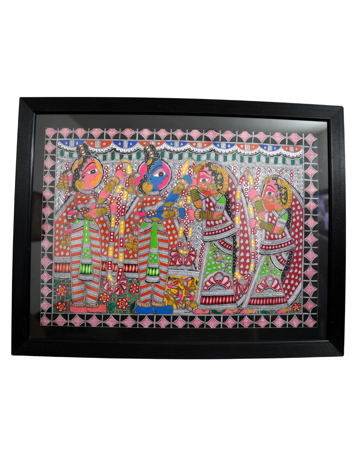 Handmade Madhubani Painting – Krishna with Gopis | Traditional Indian Folk Art Wall Décor