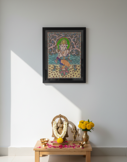 Handmade Madhubani Painting of Lord Ganesha | Traditional Indian Folk Art Wall Décor | Suchitra Hastkala