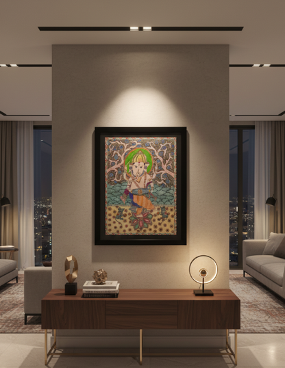 Handmade Madhubani Painting of Lord Ganesha | Traditional Indian Folk Art Wall Décor | Suchitra Hastkala