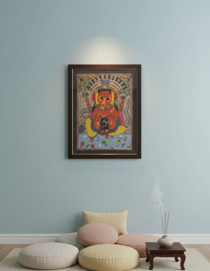 Handmade Madhubani Painting of Lord Ganesha | Traditional Indian Folk Art | Suchitra Hastkala